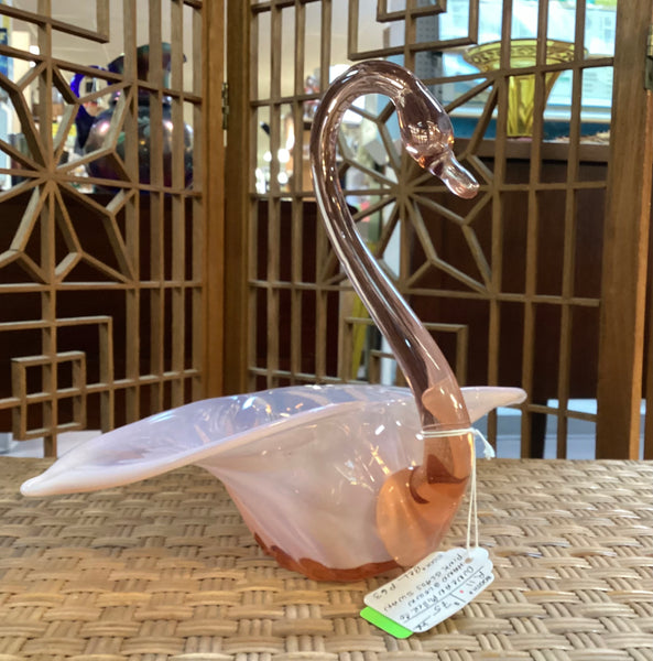 Duncan & Miller Pink Opalescent Glass Swan Console Bowl