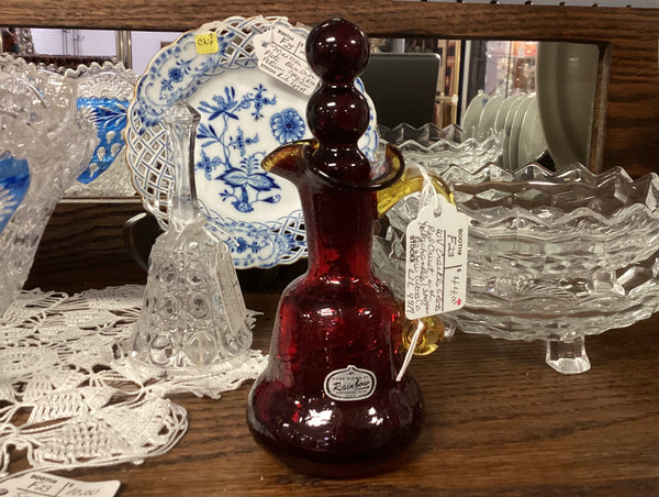 Rainbow Art Glass Co. Amberina Crackle Glass Cruet w/ Stopper