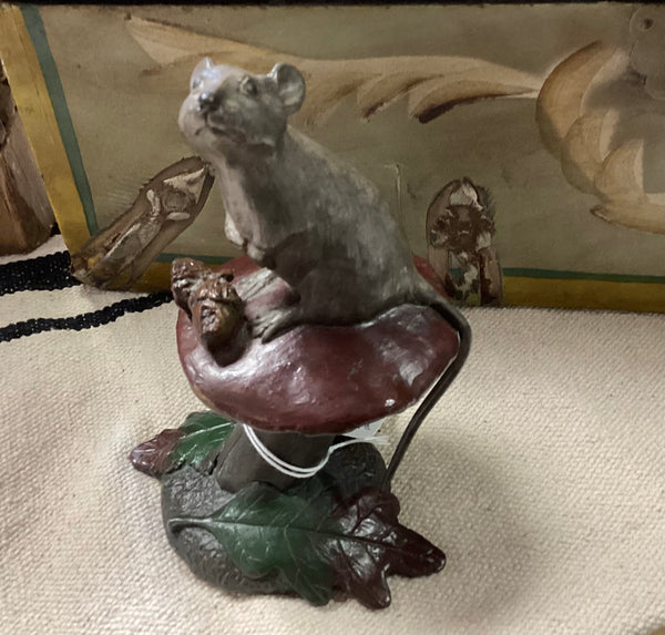 D.H. Turner Signed 1990 Bronze Mouse on Mushroom Sculpture