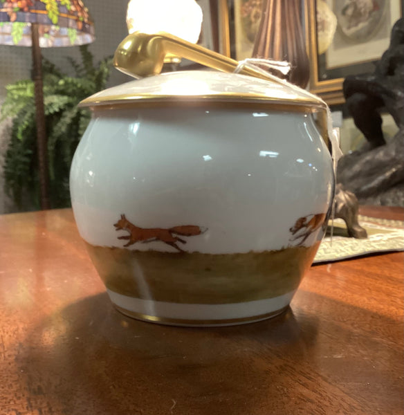Limoges Covered Tobacco Jar w/ Fox Hunt Scene
