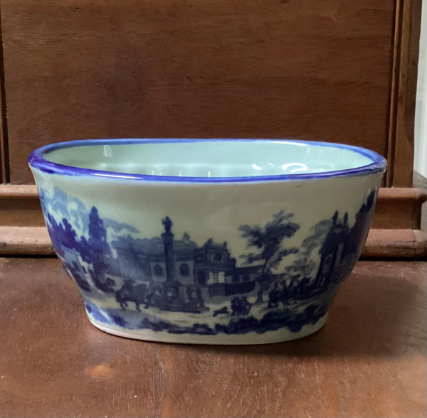 Ironstone Pudding Mold Blue Victorian Scene