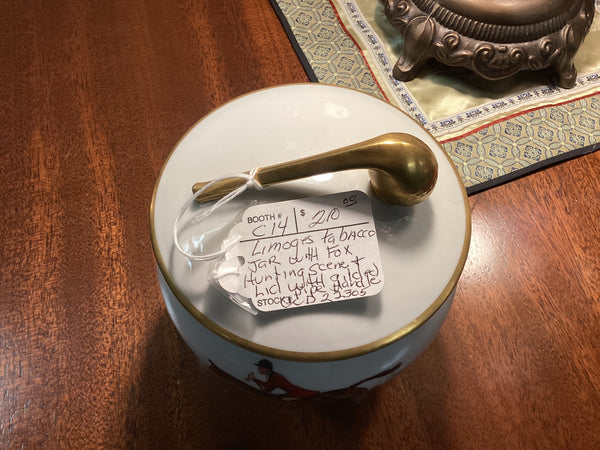 Limoges Covered Tobacco Jar w/ Fox Hunt Scene