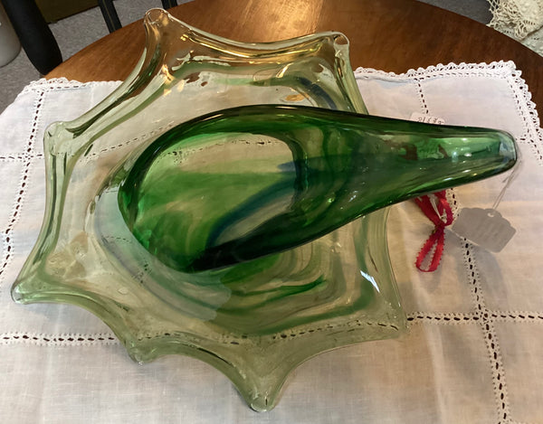 Blown Art Glass Swan Console Bowl