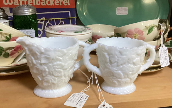 Westmoreland White Milk Glass "Bramble" Cream & Sugar Set