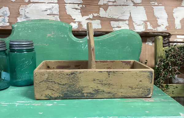 Primitive Painted Wood Utensil Caddy