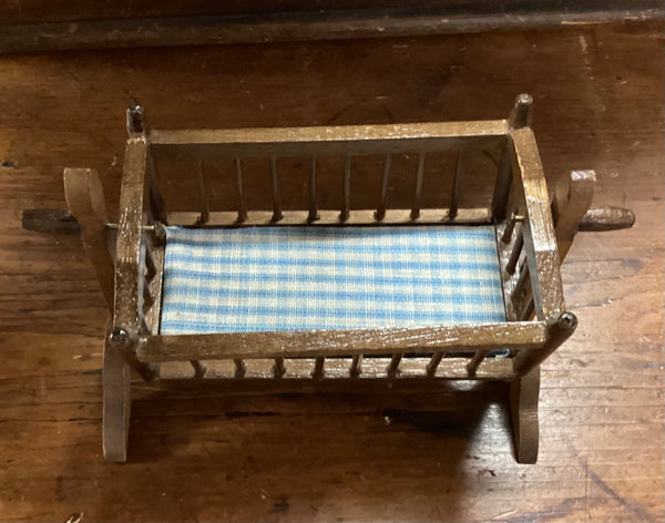 Wooden Dollhouse Miniature Swinging Cradle