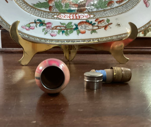 Miniature Wooden Egg Shaped Sewing Kit w/Thimble & Thread