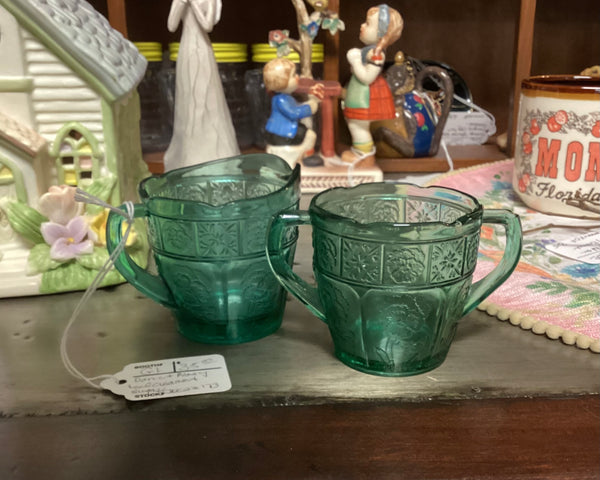 Jeannette Teal Doric & Pansy Children's Cream and Sugar Set