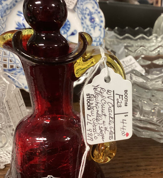 Rainbow Art Glass Co. Amberina Crackle Glass Cruet w/ Stopper