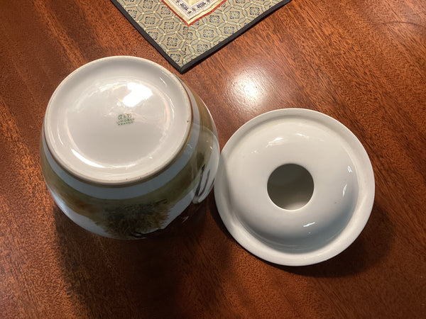 Limoges Covered Tobacco Jar w/ Fox Hunt Scene