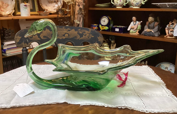 Blown Art Glass Swan Console Bowl