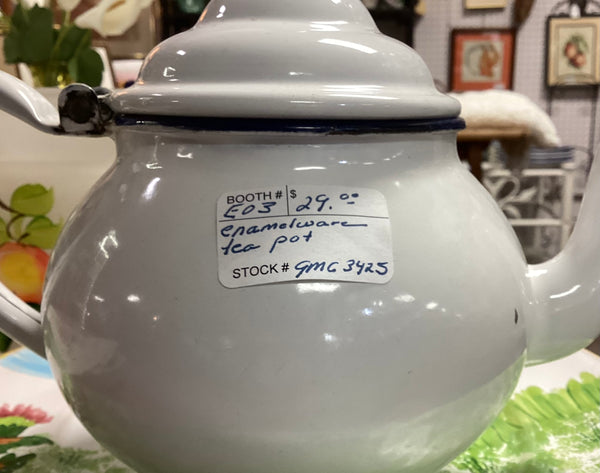 White Enamelware Teapot
