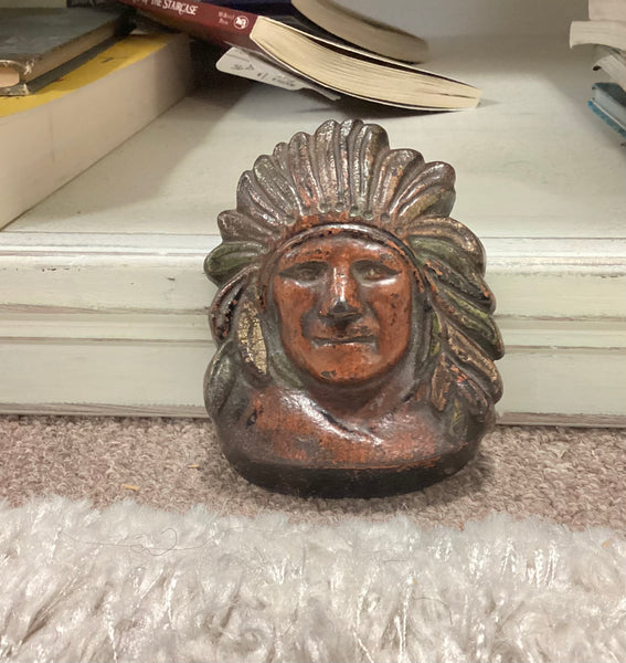 Painted Cast Iron American Indian Paperweight
