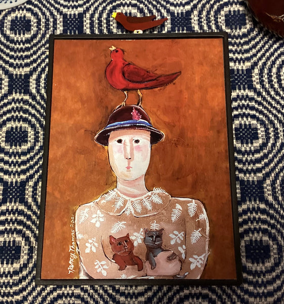 Nancy Thomas 2001 Bird on Hat Framed Print