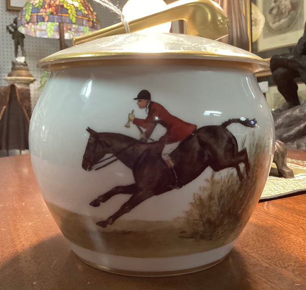 Limoges Covered Tobacco Jar w/ Fox Hunt Scene