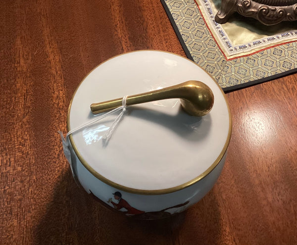 Limoges Covered Tobacco Jar w/ Fox Hunt Scene