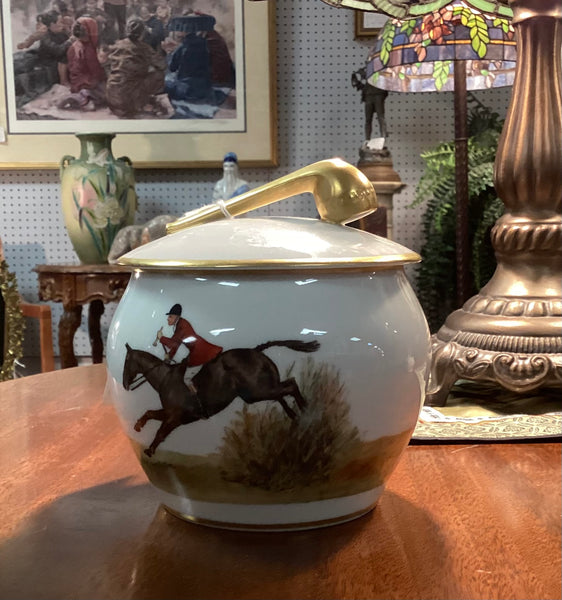 Limoges Covered Tobacco Jar w/ Fox Hunt Scene