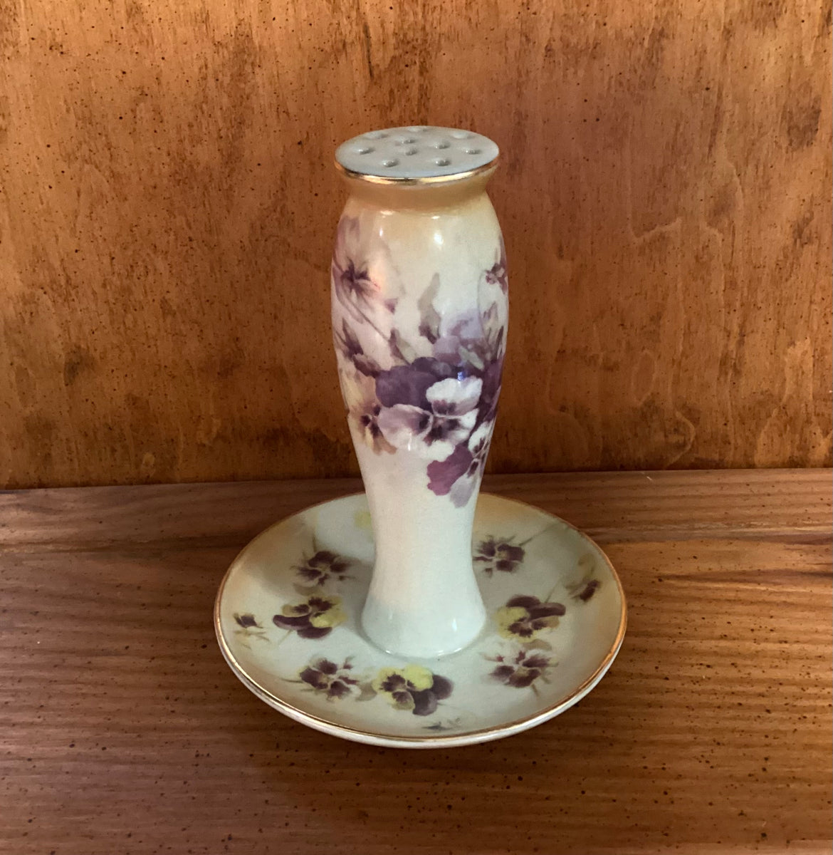 Antique Hat Pin Holder- Porcelain & Hand Painted Violets with Gold Gilding Antique - Hat Pin- Holder- Porcelain- Art Nouveau- Hand  main image 2