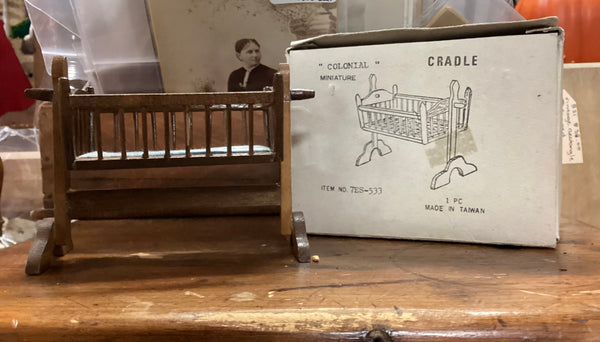 Wooden Dollhouse Miniature Swinging Cradle