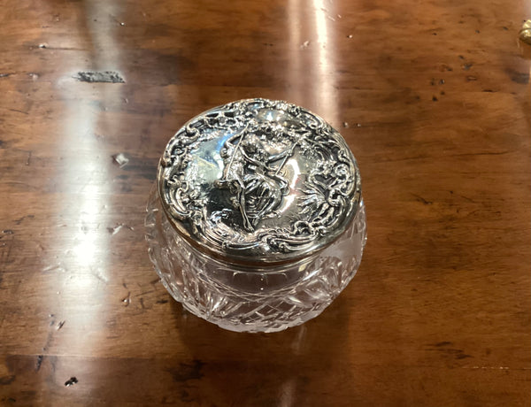 Antique Foster & Bailey Sterling Silver Art Nouveau Repousse Lidded Glass Vanity Jar