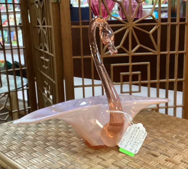 Duncan & Miller Pink Opalescent Glass Swan Console Bowl