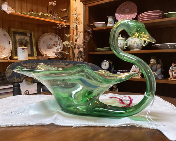 Blown Art Glass Swan Console Bowl