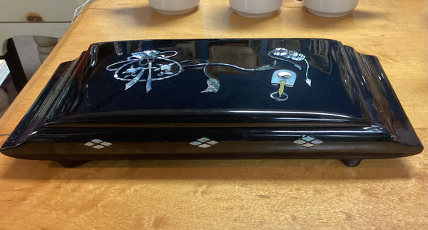 Black Lacquer & Inlaid Mother of Pearl Japanese Cigarette Box