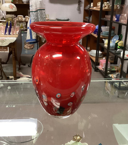 Red Millefiori Art Glass Vase