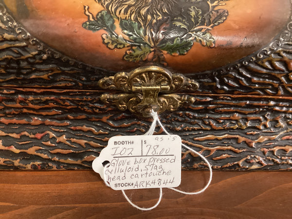 Pressed Celluloid Glove Box w/ Stag Head Decoration