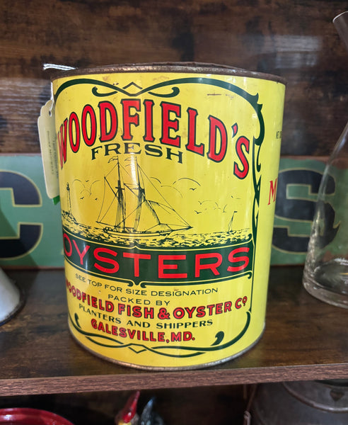Woodfield's Fresh Oysters Advertising Tin