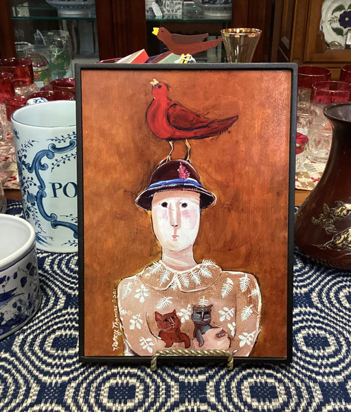 Nancy Thomas 2001 Bird on Hat Framed Print