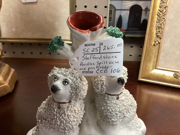 Staffordshire Confetti Poodles Spill Vase w/ Quill Holder