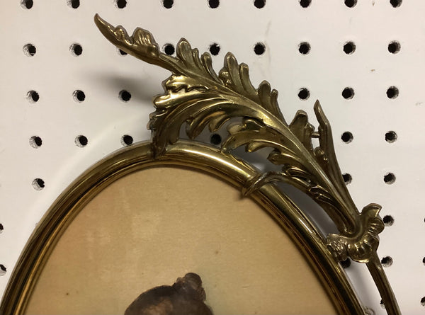 Antique Oval Ornate Metal Frame w/ Print of Woman
