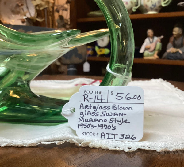 Blown Art Glass Swan Console Bowl