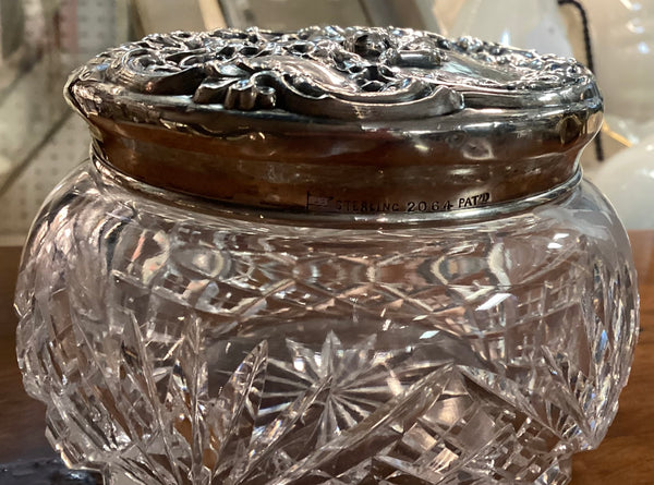 Antique Foster & Bailey Sterling Silver Art Nouveau Repousse Lidded Glass Vanity Jar