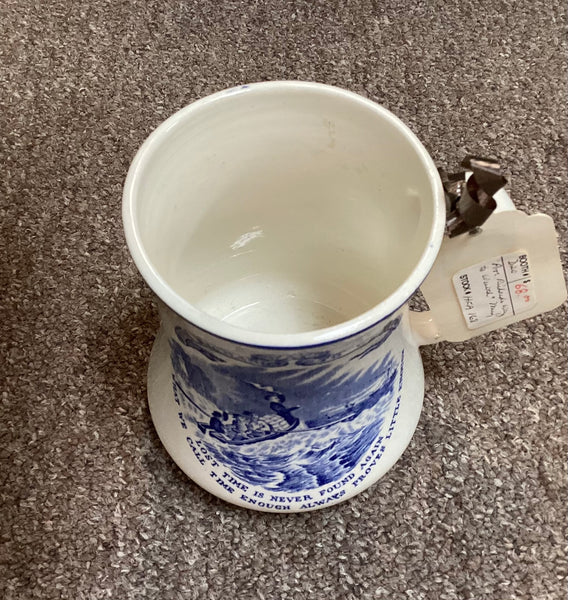 Poor Richard’s Way to Wealth Blue & White Transferware Mug