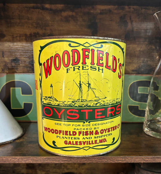 Woodfield's Fresh Oysters Advertising Tin