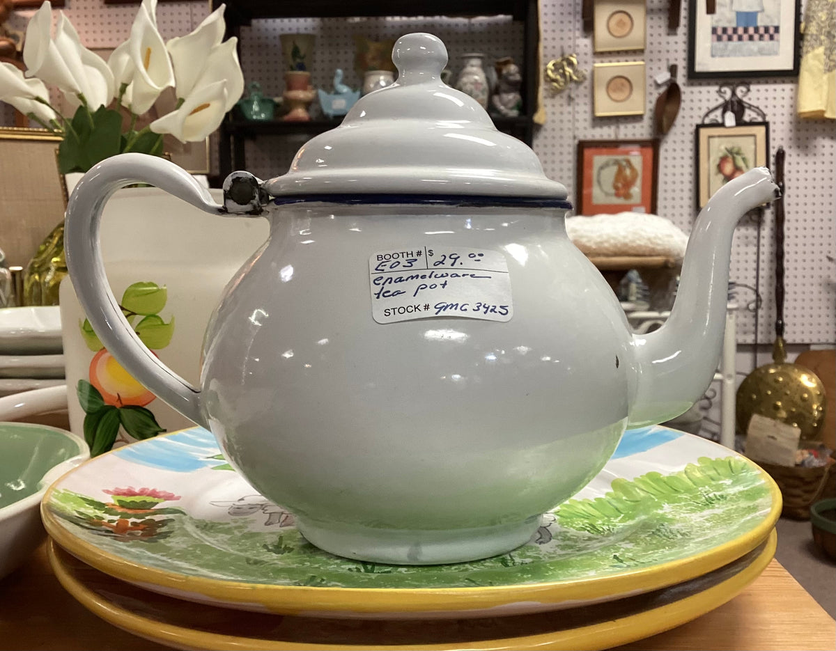 White Enamelware Teapot - Main Image
