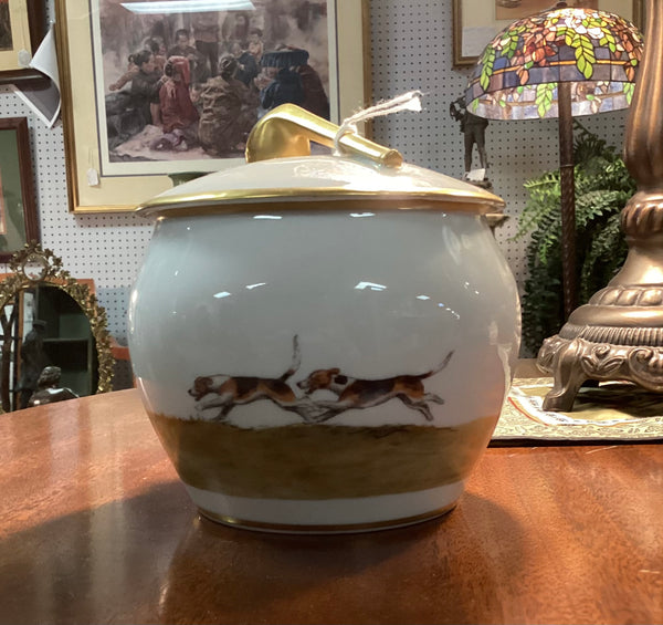 Limoges Covered Tobacco Jar w/ Fox Hunt Scene
