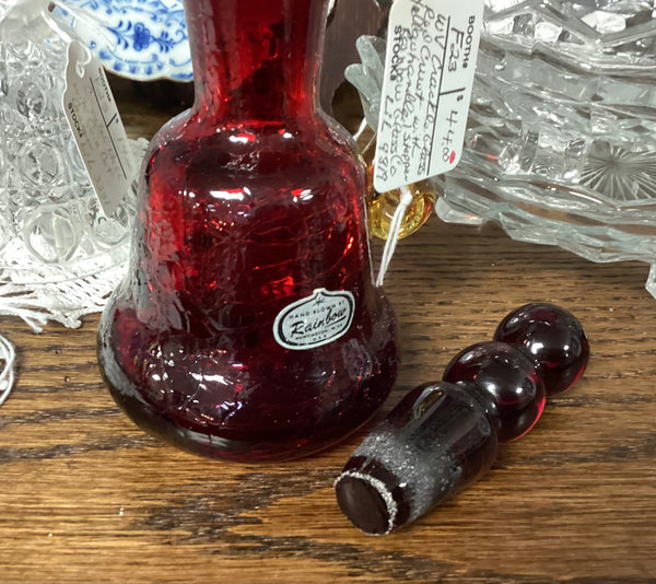 Rainbow Art Glass Co. Amberina Crackle Glass Cruet w/ Stopper