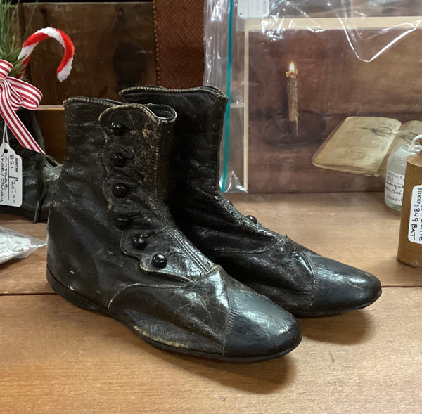 Pair of Antique Children's High Button Shoes