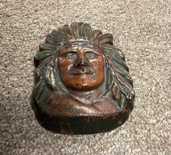 Painted Cast Iron American Indian Paperweight