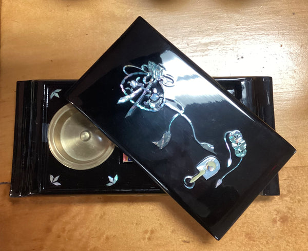Black Lacquer & Inlaid Mother of Pearl Japanese Cigarette Box