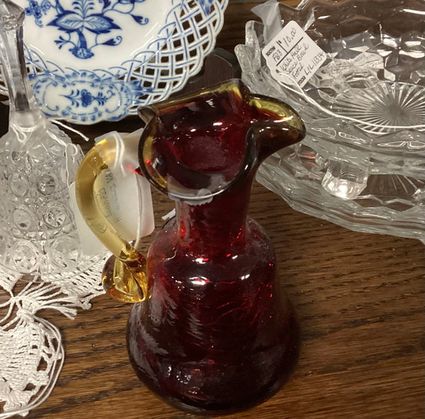 Rainbow Art Glass Co. Amberina Crackle Glass Cruet w/ Stopper