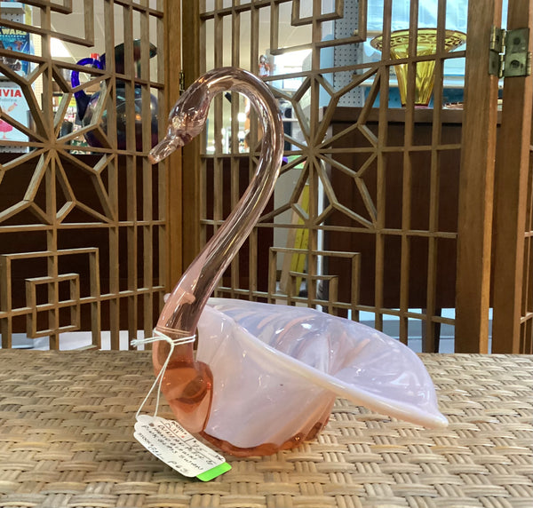 Duncan & Miller Pink Opalescent Glass Swan Console Bowl