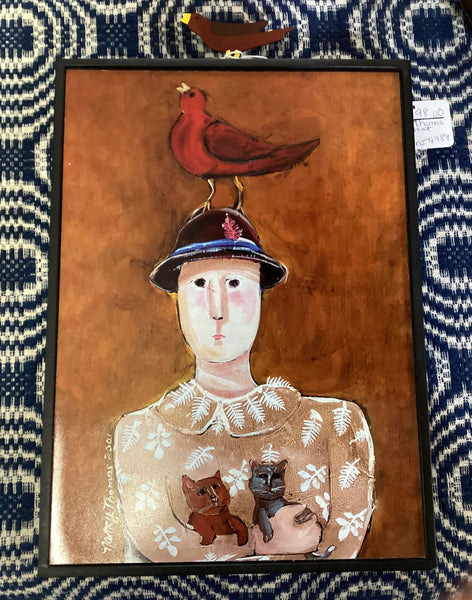 Nancy Thomas 2001 Bird on Hat Framed Print