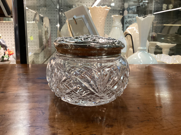 Antique Foster & Bailey Sterling Silver Art Nouveau Repousse Lidded Glass Vanity Jar