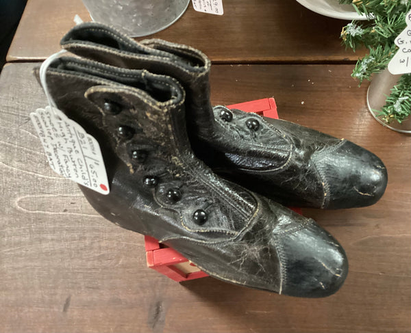 Pair of Antique Children's High Button Shoes