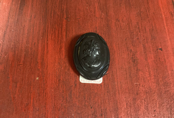 Black Oval Bakelite Cameo Brooch