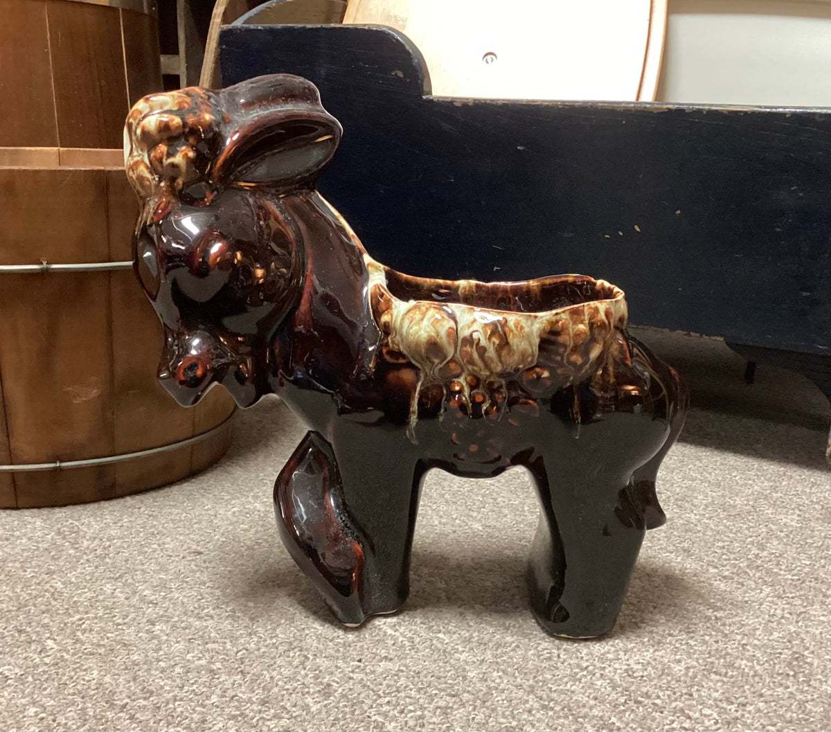 Brown Drip Pottery Donkey Planter Williamsburg Antique Mall